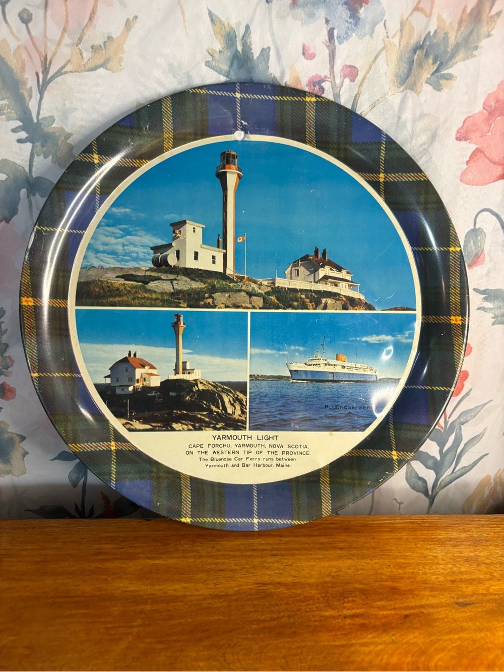 Vintage Yarmouth Light Decorative Serving Tray – Blue Plaid Lighthouse Design